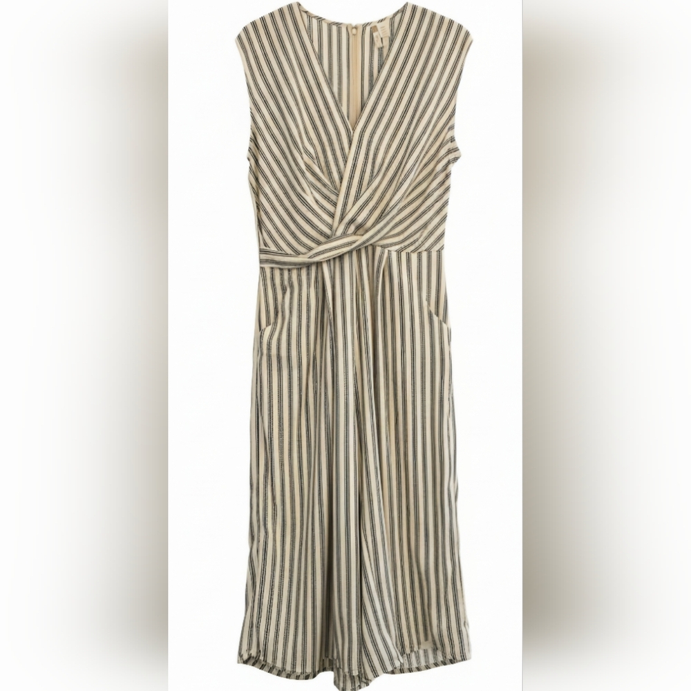 Japna Cream and Black Striped 3/4 Length Jumpsuit